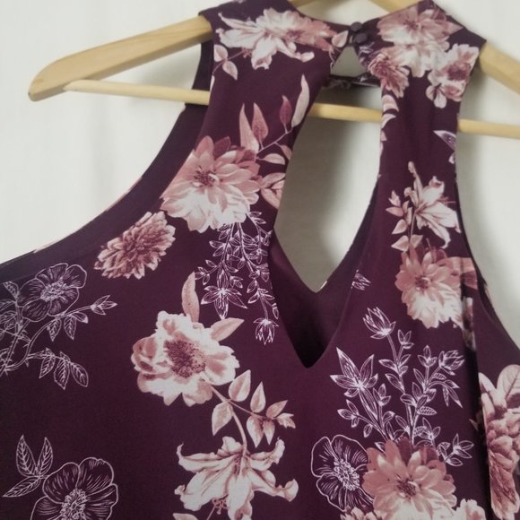 Miami Keyhole neckline  maroon floral sleeveless dress size XS (155) - Picture 6 of 7